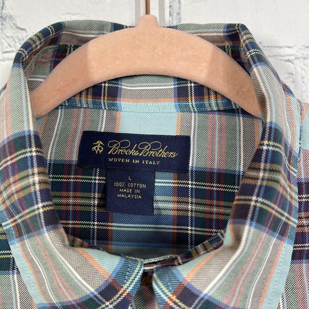 Brooks Brothers Shirt Mens Size L Blue Plaid Long Sleeve Woven in Italy Cotton - Picture 4 of 12